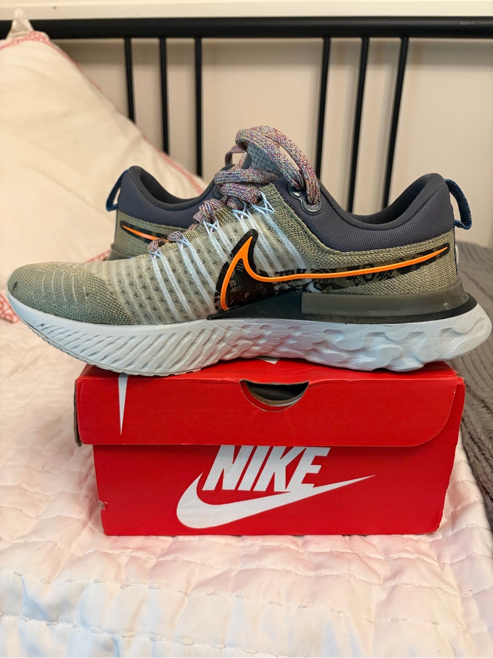Nike React Infinity Knit Running Shoes - Olive Green with Black & Orange Swoosh - Picture 7 of 8